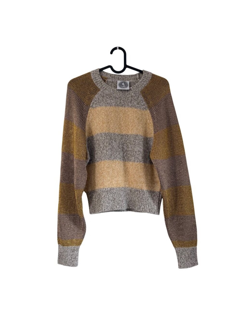 Happy Sheep Cashmere Striped Body Metallic Knit Sleeve Sweater Womens XSmall